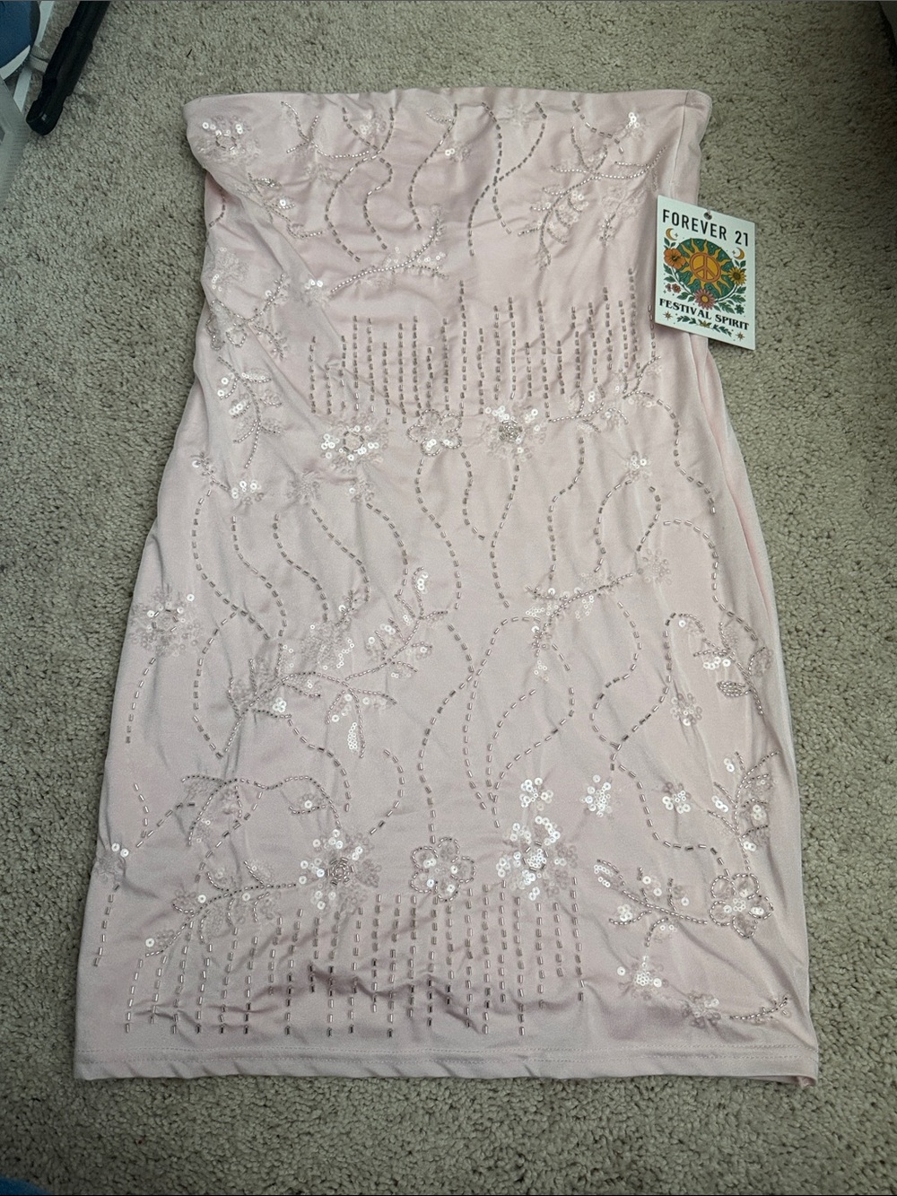 Forever 21 Light Blush Sequin Strapless Bodycon Dress